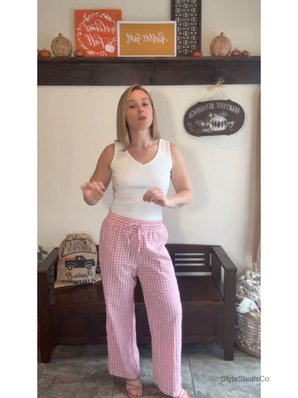Women's Cotton Pajama Lounge Boxer Pants Wide Leg Drawstring Trousers with